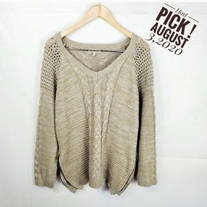 Democracy Camel Cable Open Knit Sweater W/…